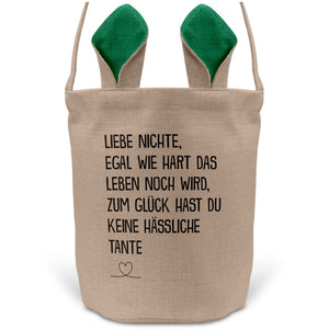 22Feels® Nichte Osterkorb von Tante mit Henkel Ostergeschenk Tragetasche Ostern Deko Osternest Körbchen Hasenohren (Beige/Grün)-Ostern Tragetasche-22Feels