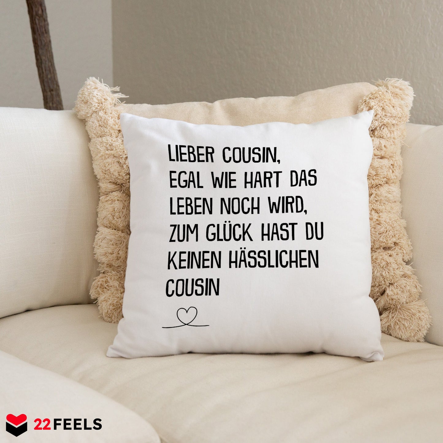 22Feels® Cousin Geschenk vom andere Cousin - Kissen mit Spruch (Weiss 40x40cm)-Kissen Weiss 40x40-22Feels