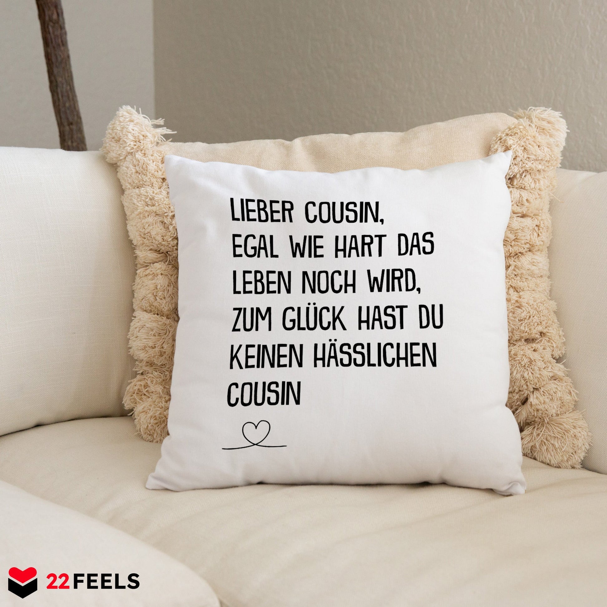 22Feels® Cousin Geschenk vom andere Cousin - Kissen mit Spruch (Weiss 40x40cm)-Kissen Weiss 40x40-22Feels