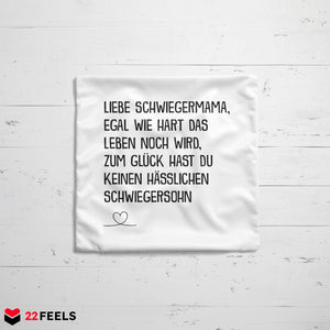 22Feels® Schwiegermutter Geschenk vom Schwiegersohn bzw. Bräutigam - Kissen mit Spruch (Weiss 40x40cm)-Kissen Weiss 40x40-22Feels