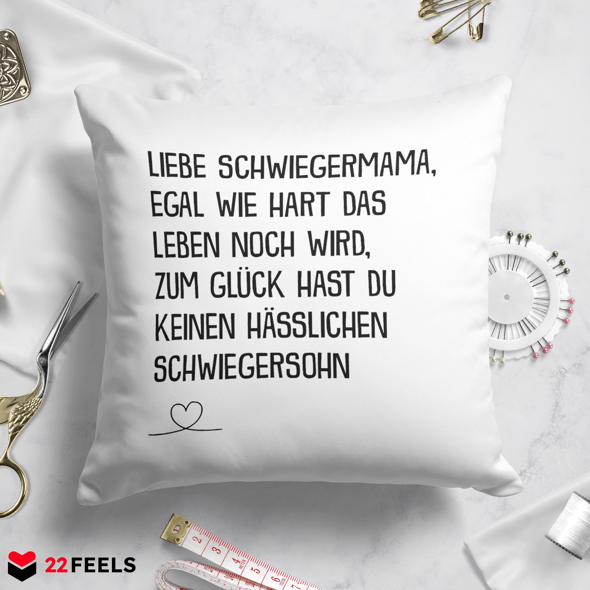 22Feels® Schwiegermutter Geschenk vom Schwiegersohn bzw. Bräutigam - Kissen mit Spruch (Weiss 40x40cm)-Kissen Weiss 40x40-22Feels