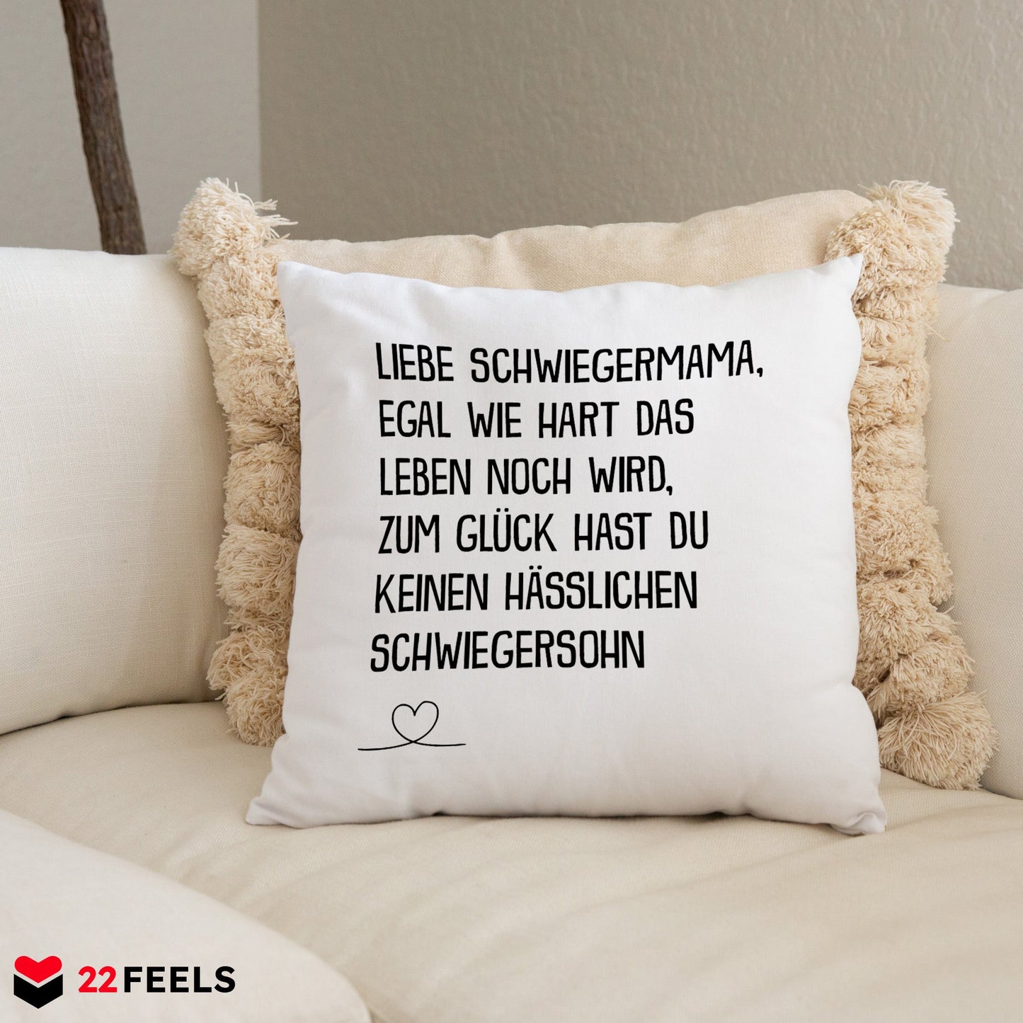 22Feels® Schwiegermutter Geschenk vom Schwiegersohn bzw. Bräutigam - Kissen mit Spruch (Weiss 40x40cm)-Kissen Weiss 40x40-22Feels