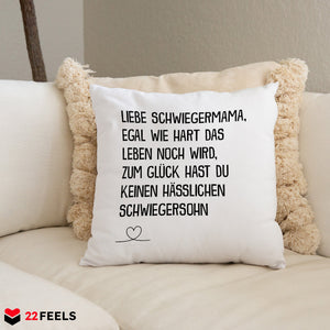 22Feels® Schwiegermutter Geschenk vom Schwiegersohn bzw. Bräutigam - Kissen mit Spruch (Weiss 40x40cm)-Kissen Weiss 40x40-22Feels