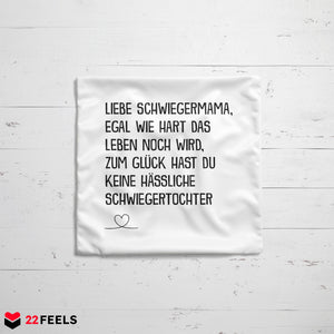 22Feels® Schwiegermutter Geschenk von der Schwiegertochter bzw. Braut - Kissen mit Spruch (Weiss 40x40cm)-Kissen Weiss 40x40-22Feels