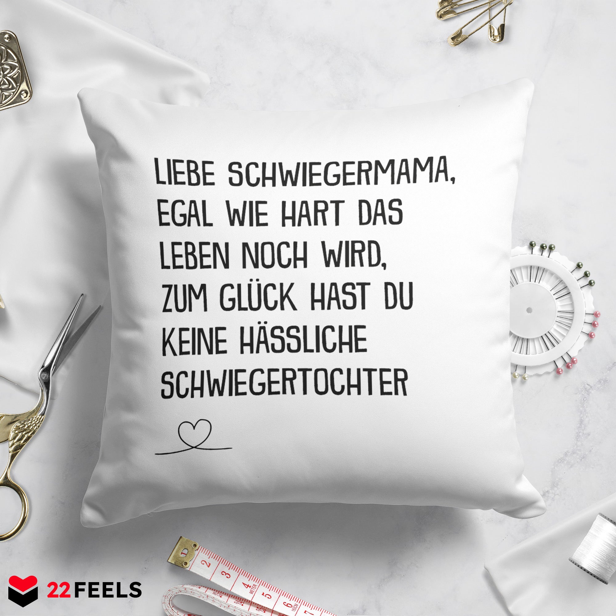 22Feels® Schwiegermutter Geschenk von der Schwiegertochter bzw. Braut - Kissen mit Spruch (Weiss 40x40cm)-Kissen Weiss 40x40-22Feels