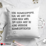 22Feels® Schwiegermutter Geschenk von der Schwiegertochter bzw. Braut - Kissen mit Spruch (Weiss 40x40cm)-Kissen Weiss 40x40-22Feels