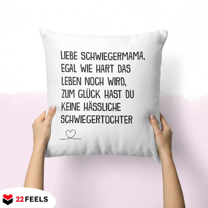 22Feels® Schwiegermutter Geschenk von der Schwiegertochter bzw. Braut - Kissen mit Spruch (Weiss 40x40cm)-Kissen Weiss 40x40-22Feels