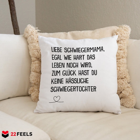 22Feels® Schwiegermutter Geschenk von der Schwiegertochter bzw. Braut - Kissen mit Spruch (Weiss 40x40cm)-Kissen Weiss 40x40-22Feels