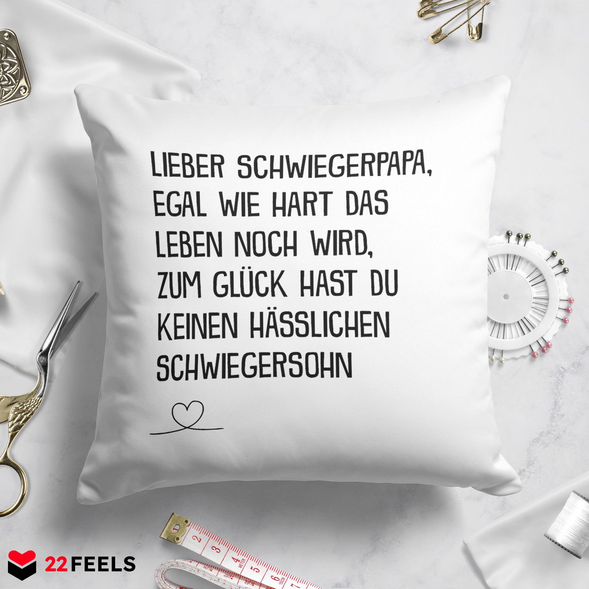 22Feels® Schwiegervater Geschenk vom Schwiegersohn bzw. Bräutigam - Kissen mit Spruch (Weiss 40x40cm)-Kissen Weiss 40x40-22Feels