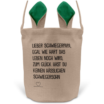 22Feels® Schwiegerpapa Osterkorb von Schwiegersohn mit Henkel Ostergeschenk Tragetasche Ostern Deko Osternest Körbchen Hasenohren (Beige/Grün)-Ostern Tragetasche-22Feels