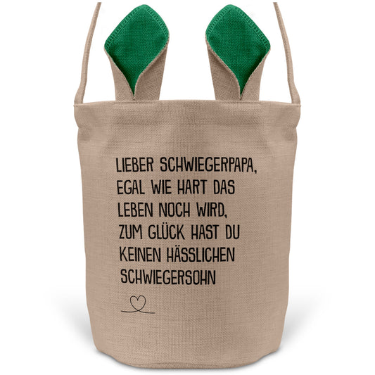 22Feels® Schwiegerpapa Osterkorb von Schwiegersohn mit Henkel Ostergeschenk Tragetasche Ostern Deko Osternest Körbchen Hasenohren (Beige/Grün)-Ostern Tragetasche-22Feels