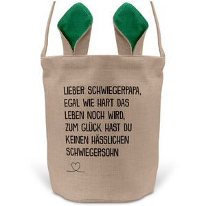 22Feels® Schwiegerpapa Osterkorb von Schwiegersohn mit Henkel Ostergeschenk Tragetasche Ostern Deko Osternest Körbchen Hasenohren (Beige/Grün)-Ostern Tragetasche-22Feels