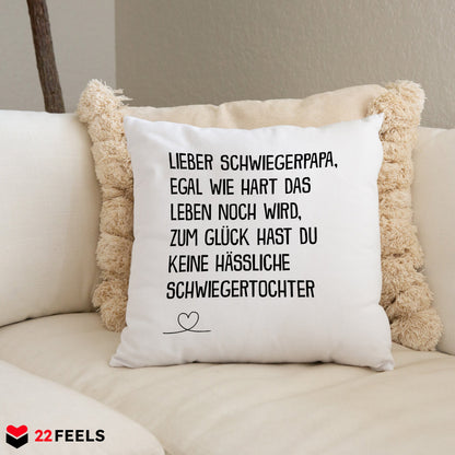 22Feels® Schwiegervater Geschenk von der Schwiegertochter bzw. Braut - Kissen mit Spruch (Weiss 40x40cm)-Kissen Weiss 40x40-22Feels