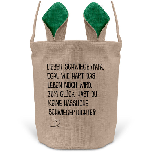 22Feels® Schwiegerpapa Osterkorb von Schwiegertochter mit Henkel Ostergeschenk Tragetasche Ostern Deko Osternest Körbchen Hasenohren (Beige/Grün)-Ostern Tragetasche-22Feels