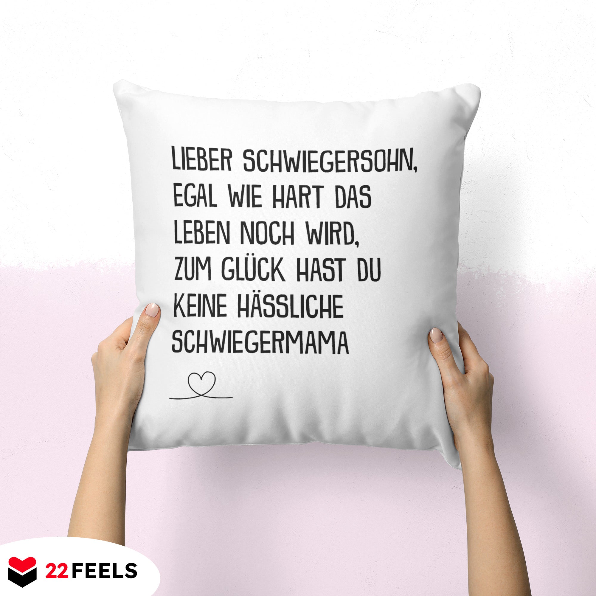 22Feels® Schwiegersohn Geschenk von der Schwiegermama - Kissen mit Spruch (Weiss 40x40cm)-Kissen Weiss 40x40-22Feels