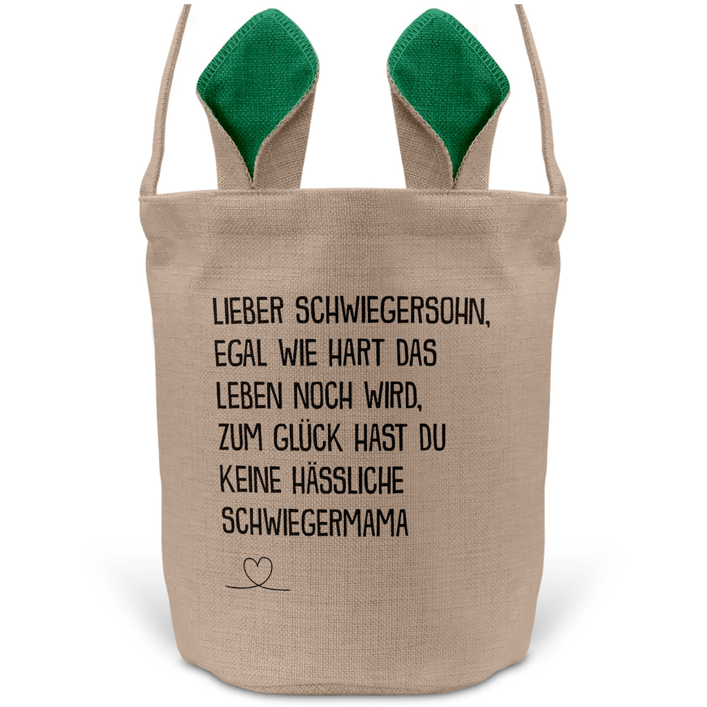 22Feels® Schwiegersohn Osterkorb von Schwiegermama Männer mit Henkel Ostergeschenk Tragetasche Ostern Deko Osternest Körbchen Hasenohren (Beige/Grün)-Ostern Tragetasche-22Feels