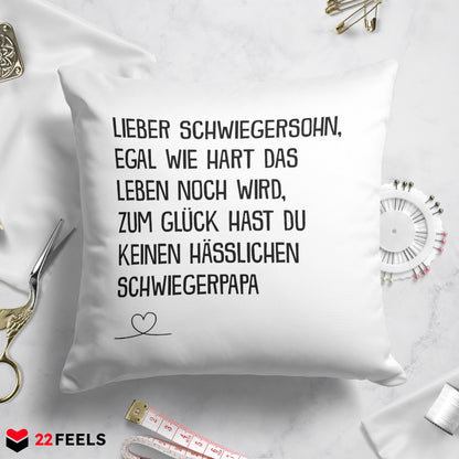 22Feels® Schwiegersohn Geschenk - Kissen mit Spruch (Weiss 40x40cm)-Kissen Weiss 40x40-22Feels