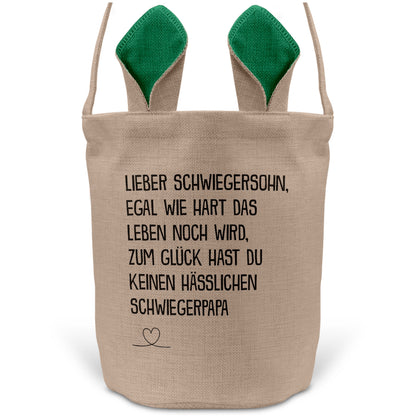 22Feels® Schwiegersohn Osterkorb von Schwiegerpapa Männer mit Henkel Ostergeschenk Tragetasche Ostern Deko Osternest Körbchen Hasenohren (Beige/Grün)-Ostern Tragetasche-22Feels