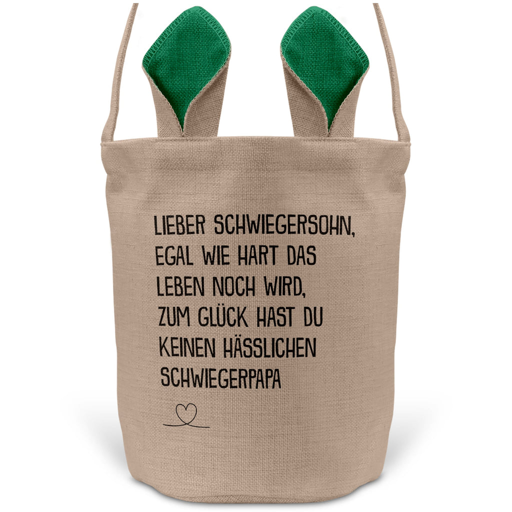 22Feels® Schwiegersohn Osterkorb von Schwiegerpapa Männer mit Henkel Ostergeschenk Tragetasche Ostern Deko Osternest Körbchen Hasenohren (Beige/Grün)-Ostern Tragetasche-22Feels