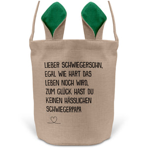22Feels® Schwiegersohn Osterkorb von Schwiegerpapa Männer mit Henkel Ostergeschenk Tragetasche Ostern Deko Osternest Körbchen Hasenohren (Beige/Grün)-Ostern Tragetasche-22Feels