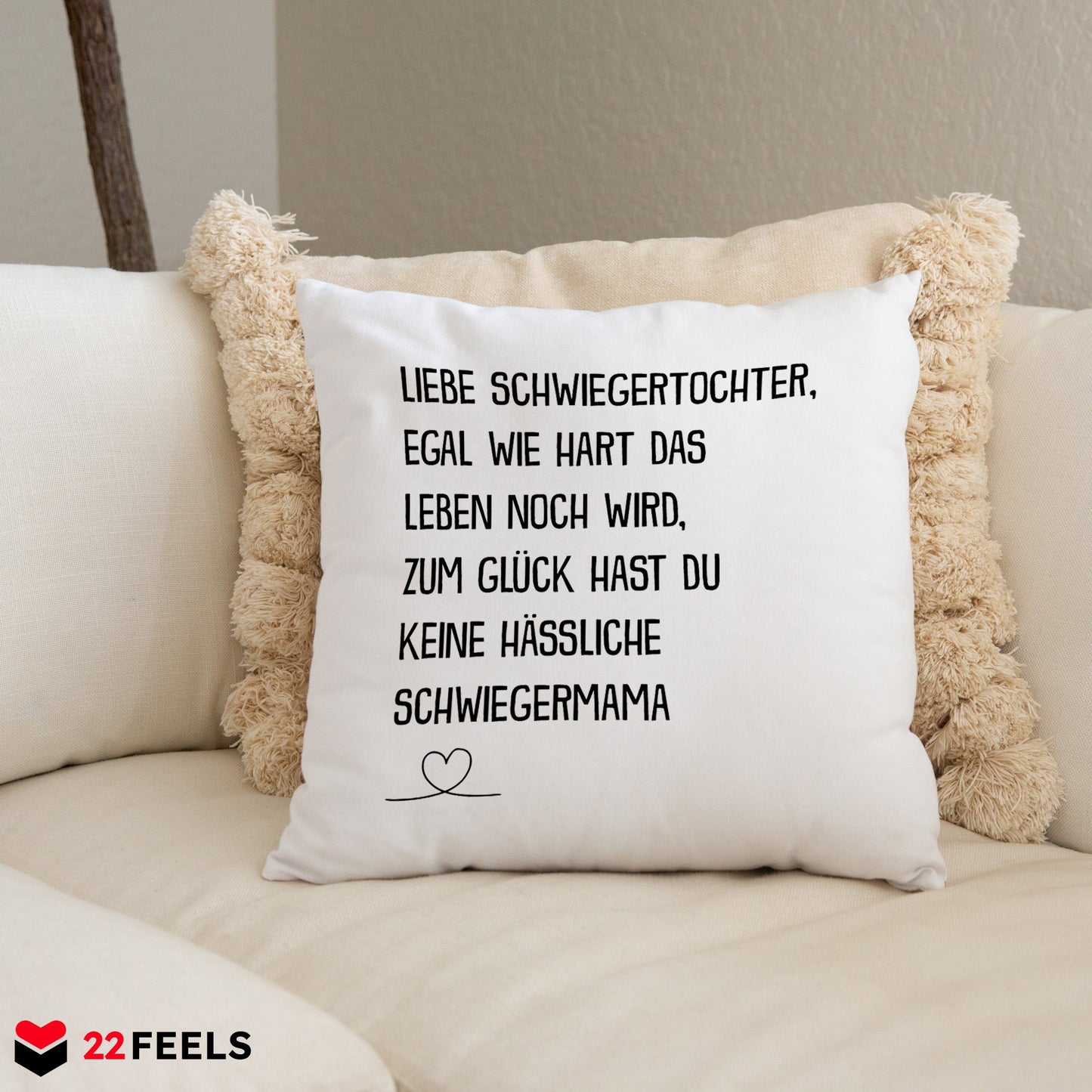 22Feels® Schwiegertochter Geschenk von der Schwiegermama - Kissen mit Spruch (Weiss 40x40cm)-Kissen Weiss 40x40-22Feels