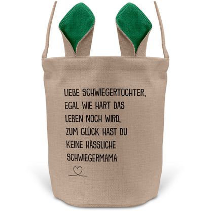 22Feels® Schwiegertochter Osterkorb von Schwiegermama Frauen mit Henkel Ostergeschenk Tragetasche Ostern Deko Osternest Körbchen Hasenohren (Beige/Grün)-Ostern Tragetasche-22Feels