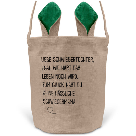 22Feels® Schwiegertochter Osterkorb von Schwiegermama Frauen mit Henkel Ostergeschenk Tragetasche Ostern Deko Osternest Körbchen Hasenohren (Beige/Grün)-Ostern Tragetasche-22Feels