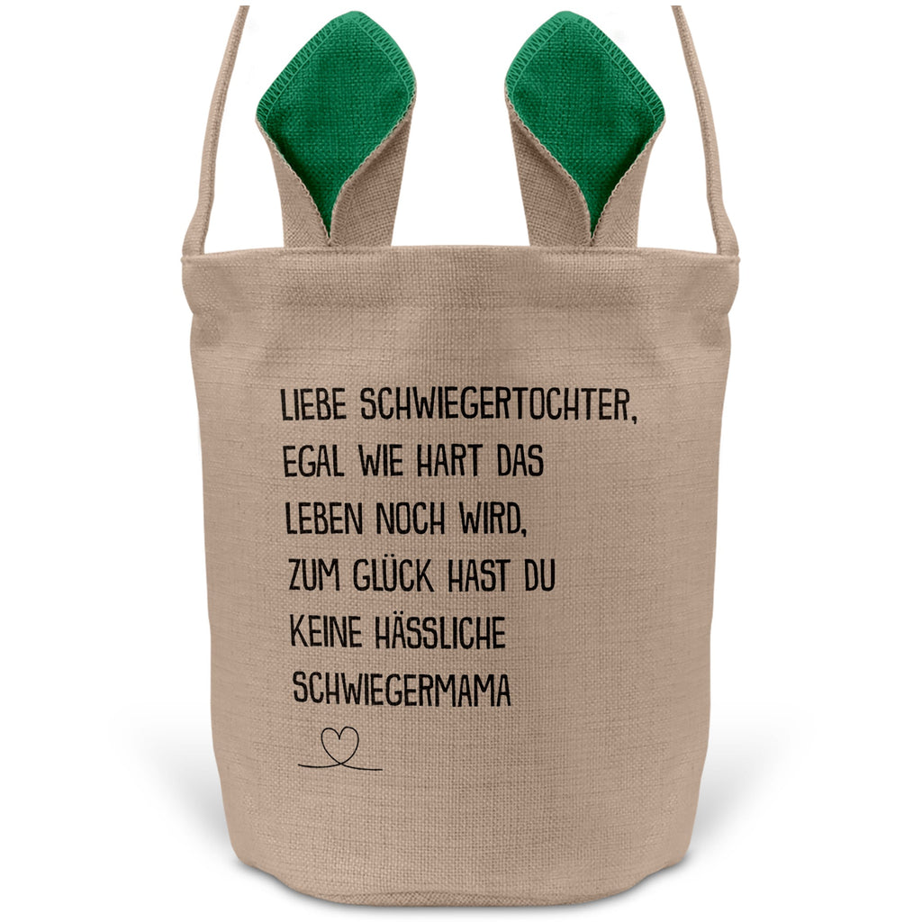 22Feels® Schwiegertochter Osterkorb von Schwiegermama Frauen mit Henkel Ostergeschenk Tragetasche Ostern Deko Osternest Körbchen Hasenohren (Beige/Grün)-Ostern Tragetasche-22Feels