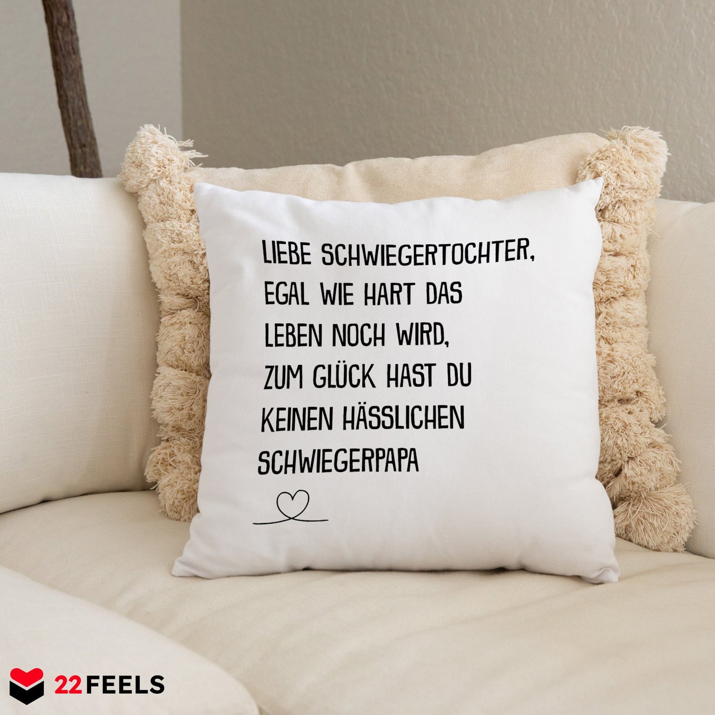 22Feels® Schwiegertochter Geschenk vom Schwiegerpapa - Kissen mit Spruch (Weiss 40x40cm)-Kissen Weiss 40x40-22Feels