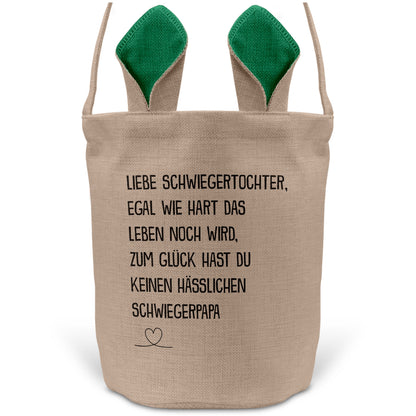 22Feels® Schwiegertochter Osterkorb von Schwiegerpapa Frauen mit Henkel Ostergeschenk Tragetasche Ostern Deko Osternest Körbchen Hasenohren (Beige/Grün)-Ostern Tragetasche-22Feels