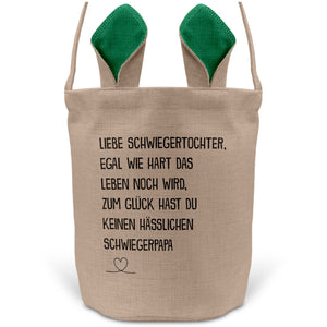 22Feels® Schwiegertochter Osterkorb von Schwiegerpapa Frauen mit Henkel Ostergeschenk Tragetasche Ostern Deko Osternest Körbchen Hasenohren (Beige/Grün)-Ostern Tragetasche-22Feels