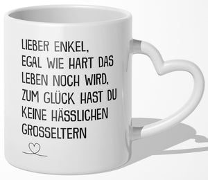 22Feels® Enkel Geschenk von Oma und Opa - Tasse mit Spruch (Herzhenkel, Weiss, 320ml)-Tasse Weiss Herzhenkel 320ml-22Feels