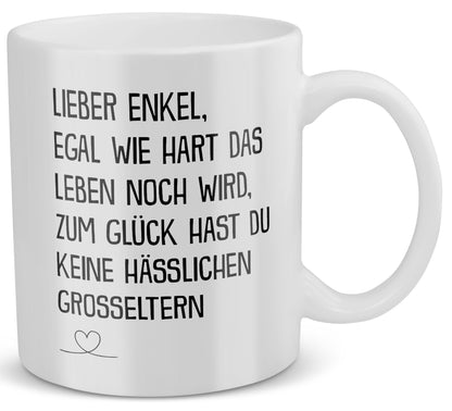 22Feels® Geschenk für Enkel - Tasse mit Spruch: Egal Wie Hart (Weiss, 320ml)-Weisse Tasse 325ml-22Feels