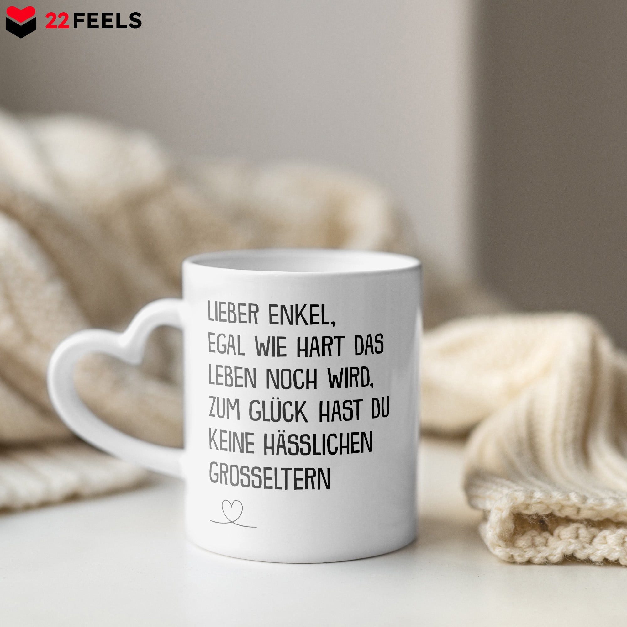 22Feels® Enkel Geschenk von Oma und Opa - Tasse mit Spruch (Herzhenkel, Weiss, 320ml)-Tasse Weiss Herzhenkel 320ml-22Feels