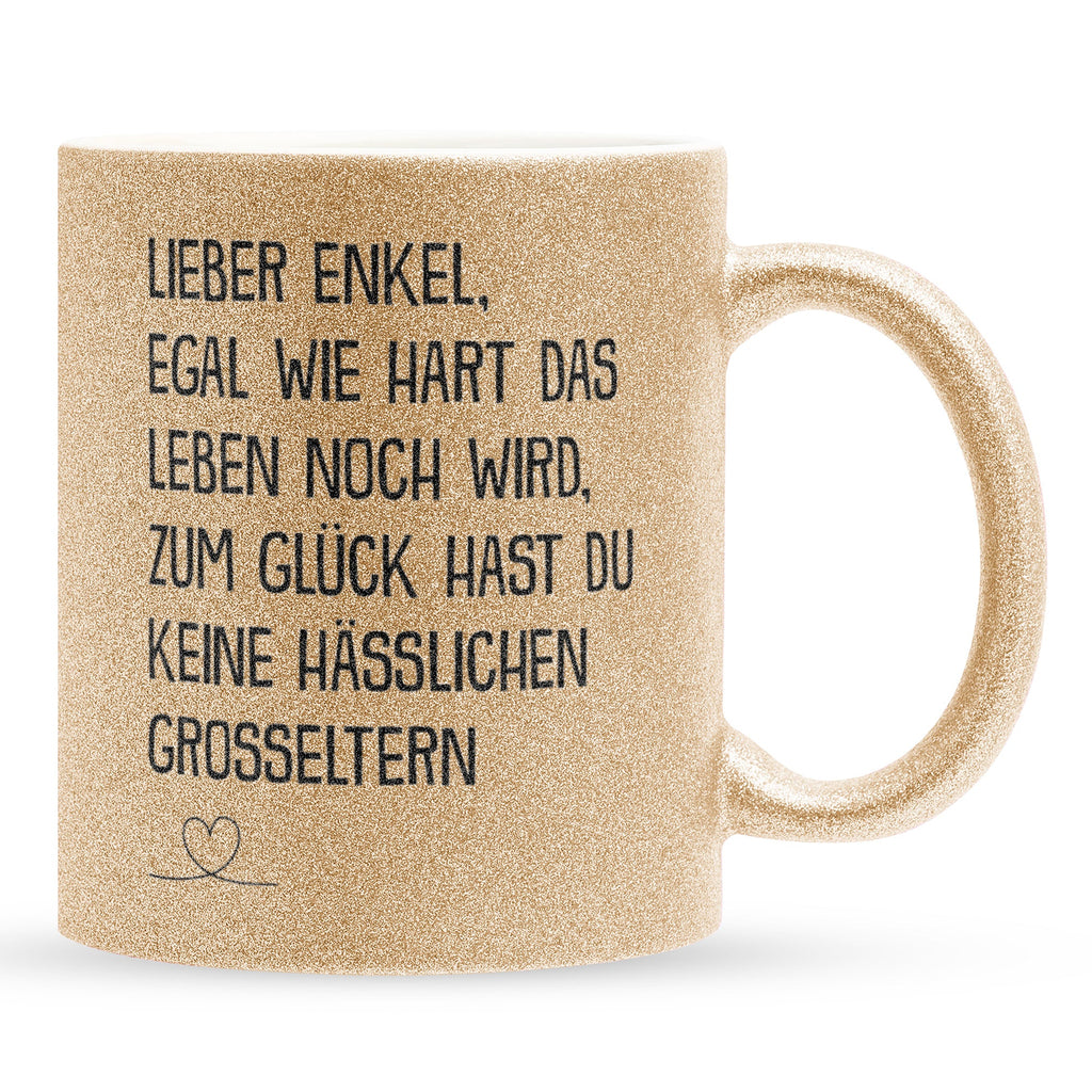 22Feels® Enkel Geschenk - Glitzertasse mit Spruch (Gold, 320ml)-Glitzertasse Gold 320ml-22Feels