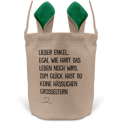 22Feels® Enkel Kinder Junge Osterkorb mit Henkel Ostergeschenk Tragetasche Ostern Deko Osternest Körbchen Hasenohren (Beige/Grün)-Ostern Tragetasche-22Feels