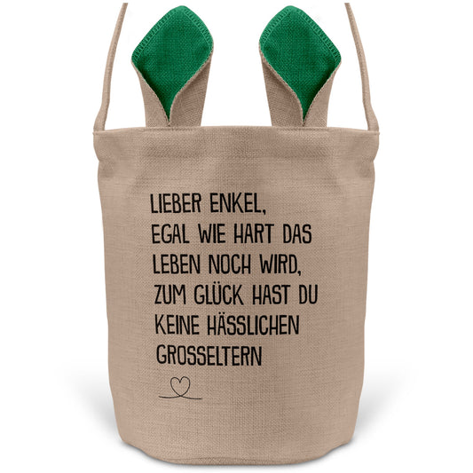 22Feels® Enkel Kinder Junge Osterkorb mit Henkel Ostergeschenk Tragetasche Ostern Deko Osternest Körbchen Hasenohren (Beige/Grün)-Ostern Tragetasche-22Feels