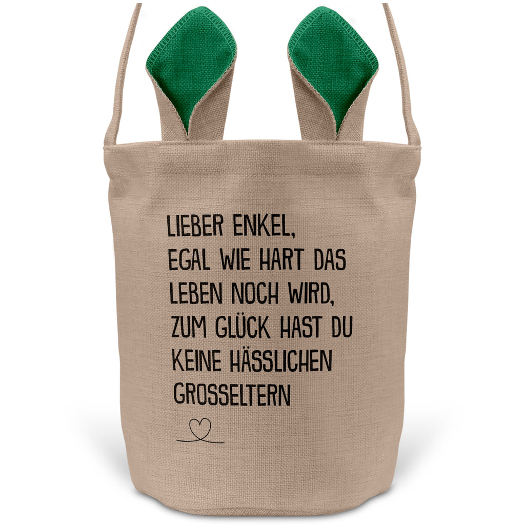 22Feels® Enkel Kinder Junge Osterkorb mit Henkel Ostergeschenk Tragetasche Ostern Deko Osternest Körbchen Hasenohren (Beige/Grün)-Ostern Tragetasche-22Feels