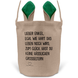 22Feels® Enkel Kinder Junge Osterkorb mit Henkel Ostergeschenk Tragetasche Ostern Deko Osternest Körbchen Hasenohren (Beige/Grün)-Ostern Tragetasche-22Feels