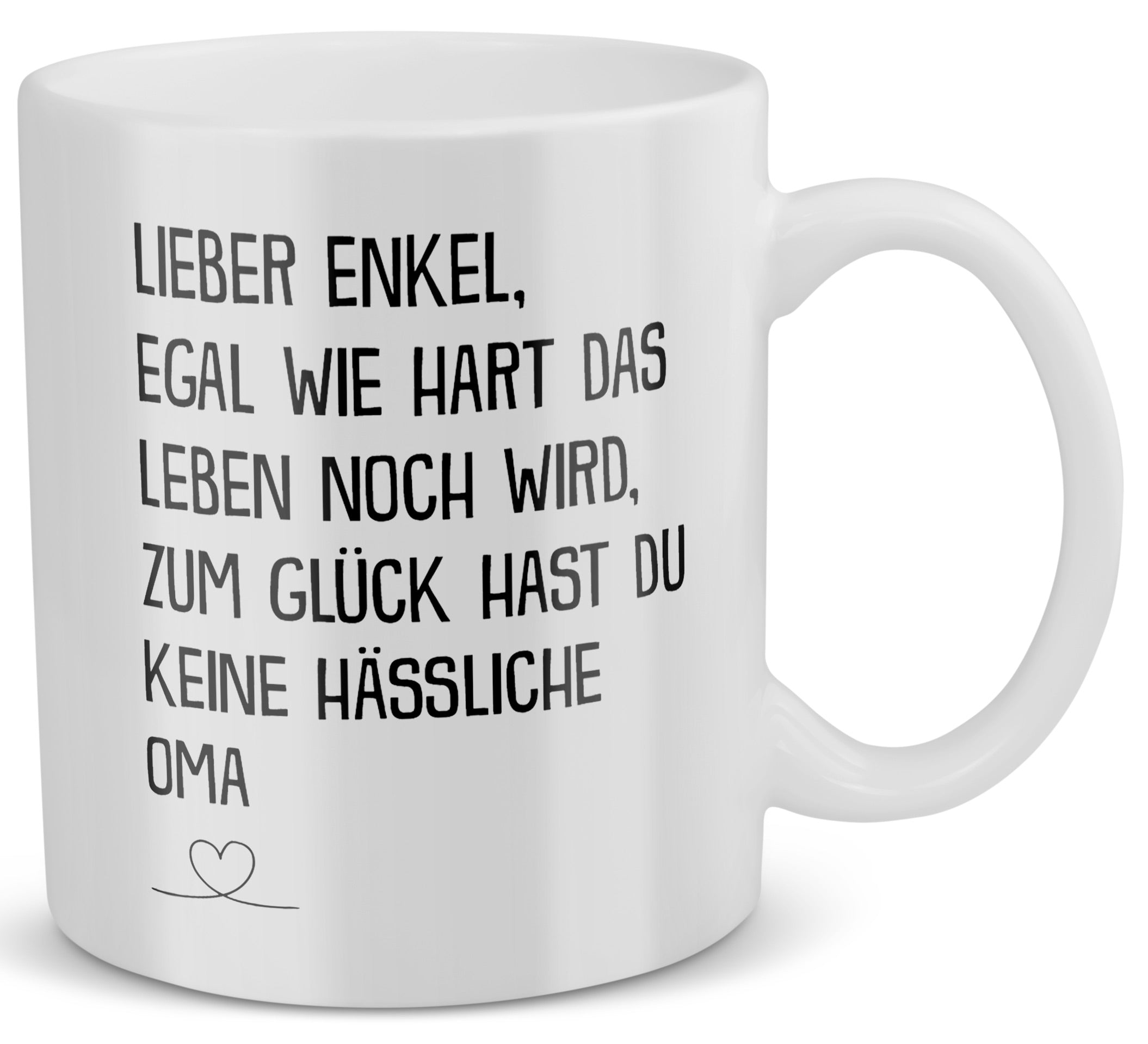 22Feels® Geschenk für Enkel von Oma - Tasse mit Spruch: Egal Wie Hart (Weiss, 320ml)-Weisse Tasse 320ml-22Feels