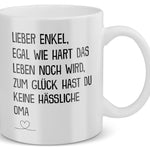 22Feels® Geschenk für Enkel von Oma - Tasse mit Spruch: Egal Wie Hart (Weiss, 320ml)-Weisse Tasse 320ml-22Feels