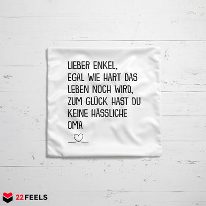 22Feels® Enkel Geschenk von der Oma - Kissen mit Spruch (Weiss 40x40cm)-Kissen Weiss 40x40-22Feels