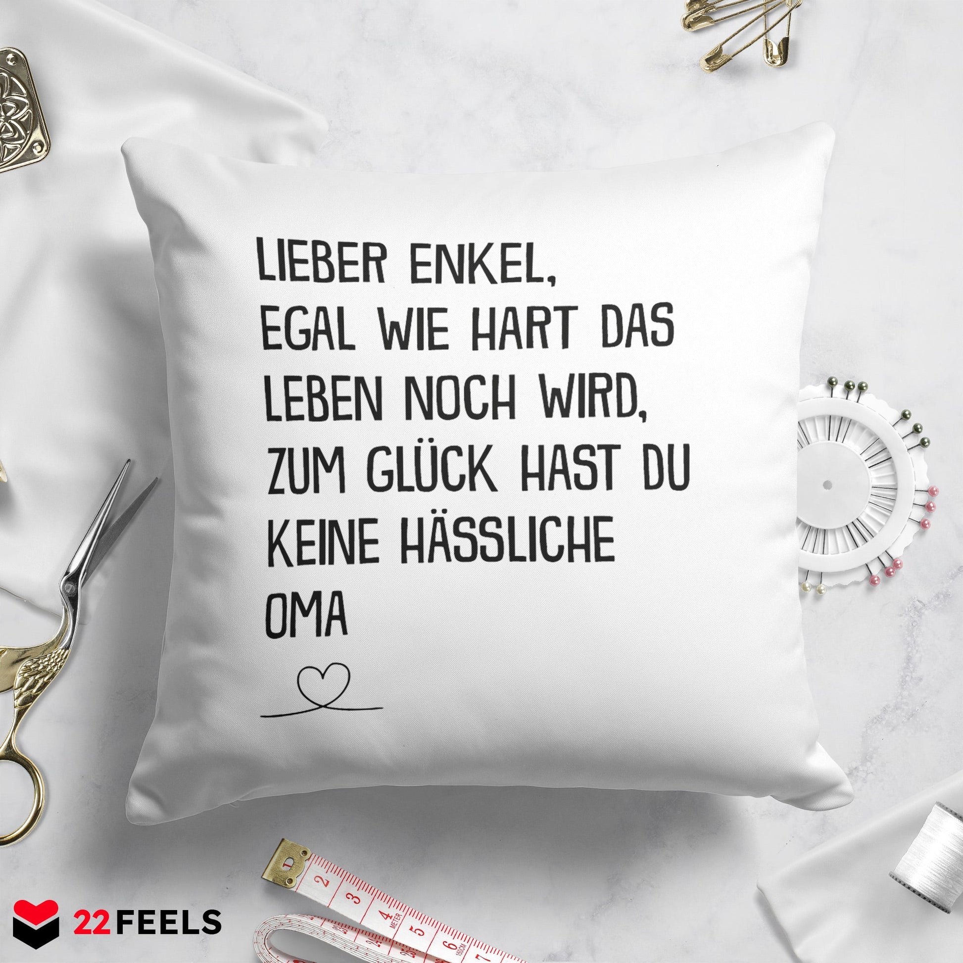 22Feels® Enkel Geschenk von der Oma - Kissen mit Spruch (Weiss 40x40cm)-Kissen Weiss 40x40-22Feels