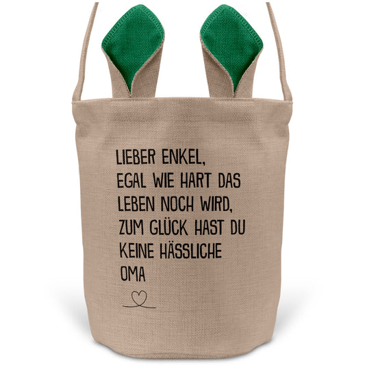 22Feels® Enkel Osterkorb von Oma Kinder Junge mit Henkel Ostergeschenk Tragetasche Ostern Deko Osternest Körbchen Hasenohren (Beige/Grün)-Ostern Tragetasche-22Feels