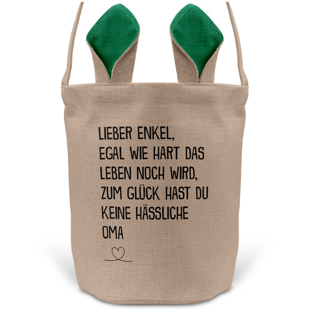 22Feels® Enkel Osterkorb von Oma Kinder Junge mit Henkel Ostergeschenk Tragetasche Ostern Deko Osternest Körbchen Hasenohren (Beige/Grün)-Ostern Tragetasche-22Feels