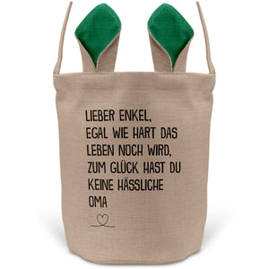 22Feels® Enkel Osterkorb von Oma Kinder Junge mit Henkel Ostergeschenk Tragetasche Ostern Deko Osternest Körbchen Hasenohren (Beige/Grün)-Ostern Tragetasche-22Feels