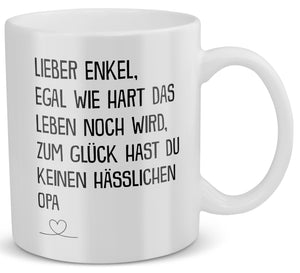 22Feels® Geschenk für Enkel von Opa - Tasse mit Spruch: Egal Wie Hart (Weiss, 320ml)-Weisse Tasse 320ml-22Feels