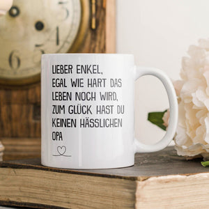 22Feels® Geschenk für Enkel von Opa - Tasse mit Spruch: Egal Wie Hart (Weiss, 320ml)-Weisse Tasse 320ml-22Feels