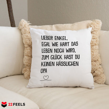 22Feels® Enkel Geschenk vom Opa - Kissen mit Spruch (Weiss 40x40cm)-Kissen Weiss 40x40-22Feels
