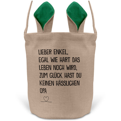 22Feels® Enkel Osterkorb von Opa Kinder Junge mit Henkel Ostergeschenk Tragetasche Ostern Deko Osternest Körbchen Hasenohren (Beige/Grün)-Ostern Tragetasche-22Feels
